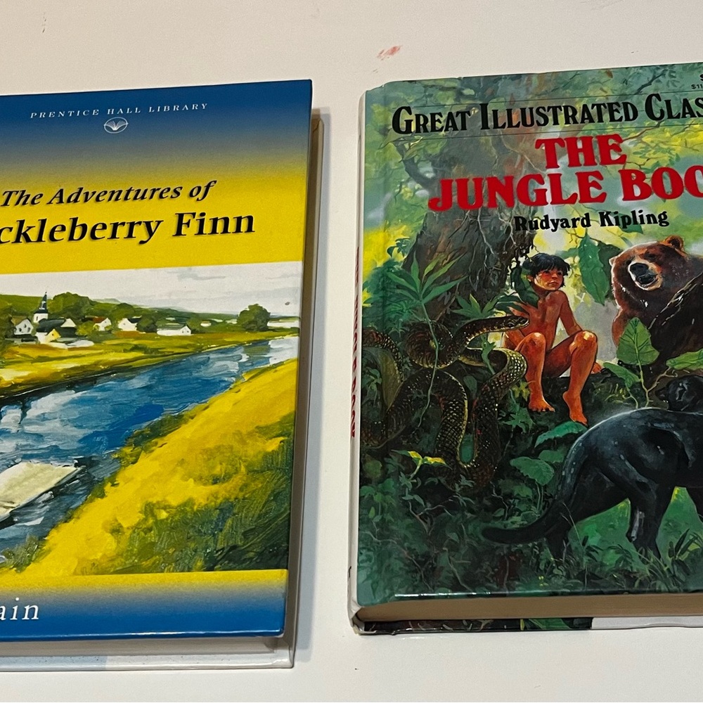 2 Classic Hardcover Books The Adventures Of Huckleberry Finn & The Jungle Book